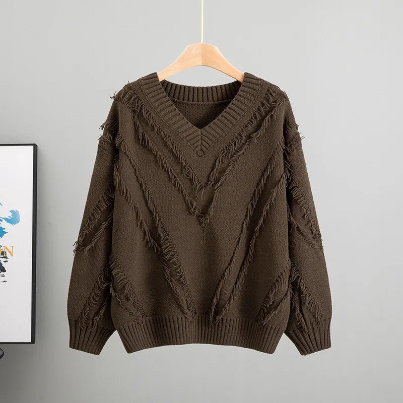 European and American New Women Clothing 2025 Autumn Lazy Wind Striped V-neck Sweater Loose Pullover Knitted Sweater Women - FitHealthHavenFitHealthHavenFitHealthHaven14:365458Coffee;5:200003528CoffeeOne SizeEuropean and American New Women Clothing 2025 Autumn Lazy Wind Striped V-neck Sweater Loose Pullover Knitted Sweater Women
