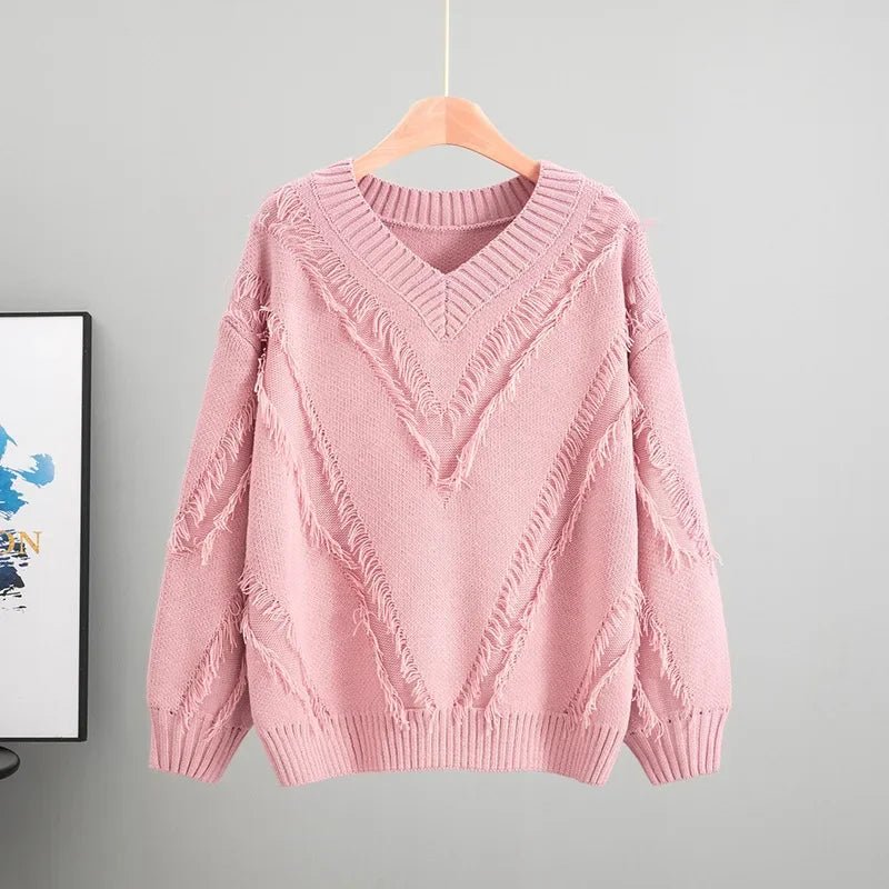 European and American New Women Clothing 2025 Autumn Lazy Wind Striped V-neck Sweater Loose Pullover Knitted Sweater Women - FitHealthHavenFitHealthHavenFitHealthHaven14:1052Pink;5:200003528PinkOne SizeEuropean and American New Women Clothing 2025 Autumn Lazy Wind Striped V-neck Sweater Loose Pullover Knitted Sweater Women