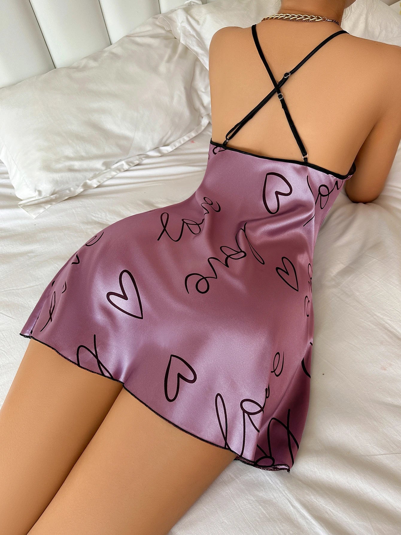 Heart Letter Print Nightdress Casual Round Neck Spaghetti Strap Sleep Dress Women's Sleepwear Dresses - FitHealthHavenFitHealthHavenFitHealthHaven14:496;5:100014065PURPLEXLHeart Letter Print Nightdress Casual Round Neck Spaghetti Strap Sleep Dress Women's Sleepwear Dresses