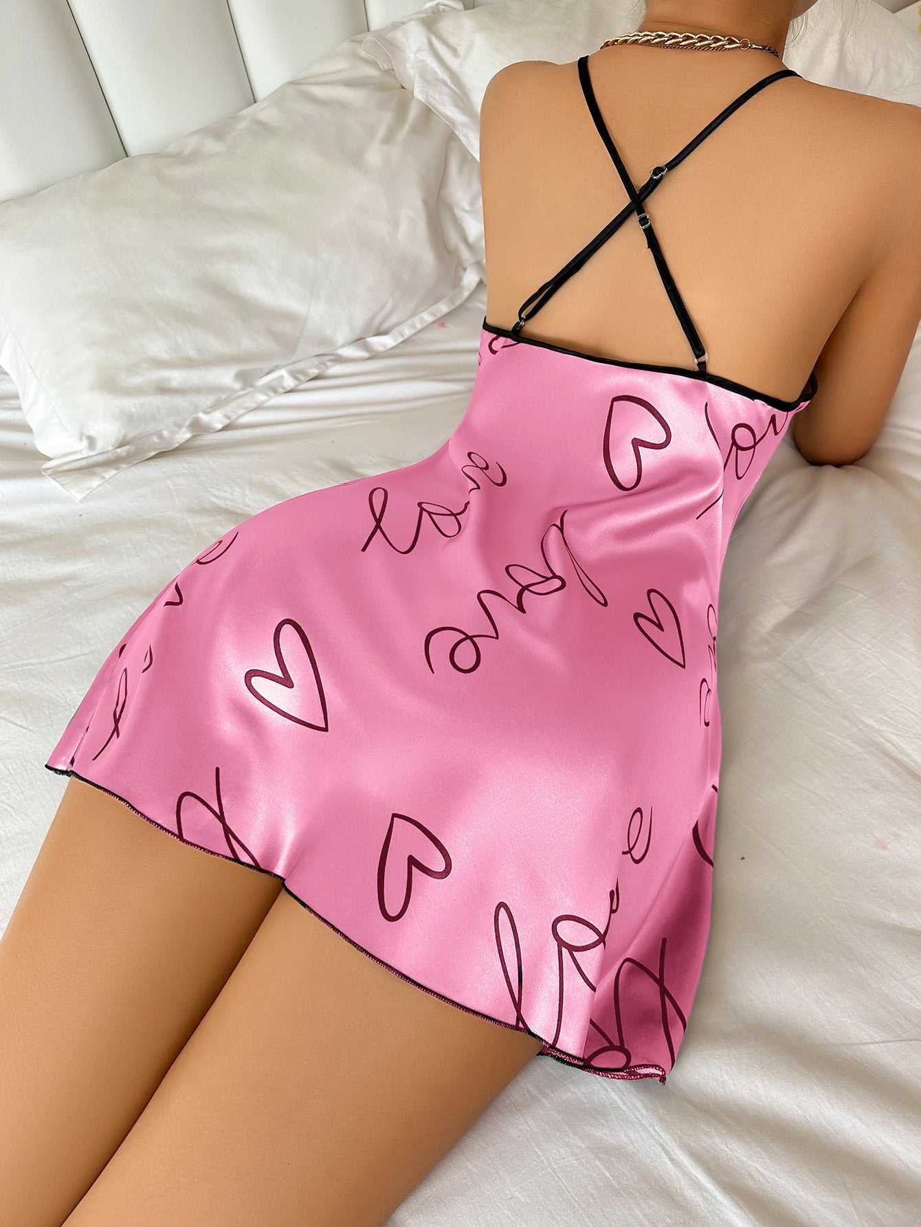 Heart Letter Print Nightdress Casual Round Neck Spaghetti Strap Sleep Dress Women's Sleepwear Dresses - FitHealthHavenFitHealthHavenFitHealthHaven14:1052;5:361386PinkMHeart Letter Print Nightdress Casual Round Neck Spaghetti Strap Sleep Dress Women's Sleepwear Dresses