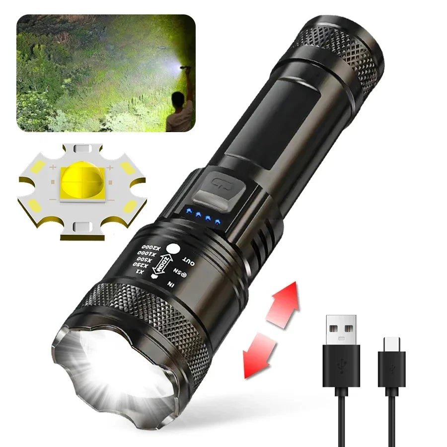 High Strong Power Led Flashlights 2000LM Tactical Torch with Display Light USB Charging Camping Fishing Emergency Zoom Lantern - FitHealthHavenFitHealthHavenFitHealthHaven136:173P200P200High Strong Power Led Flashlights 2000LM Tactical Torch with Display Light USB Charging Camping Fishing Emergency Zoom Lantern