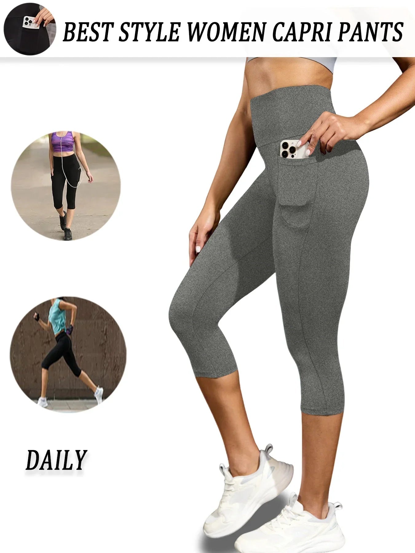 High Waisted capri pants For Women With Pockets Tummy Control No See Through Workout Running Yoga Athletic Push Up Gym Leggings - FitHealthHavenFitHealthHavenFitHealthHaven14:691-2;5:872-2XSHigh Waisted capri pants For Women With Pockets Tummy Control No See Through Workout Running Yoga Athletic Push Up Gym Leggings