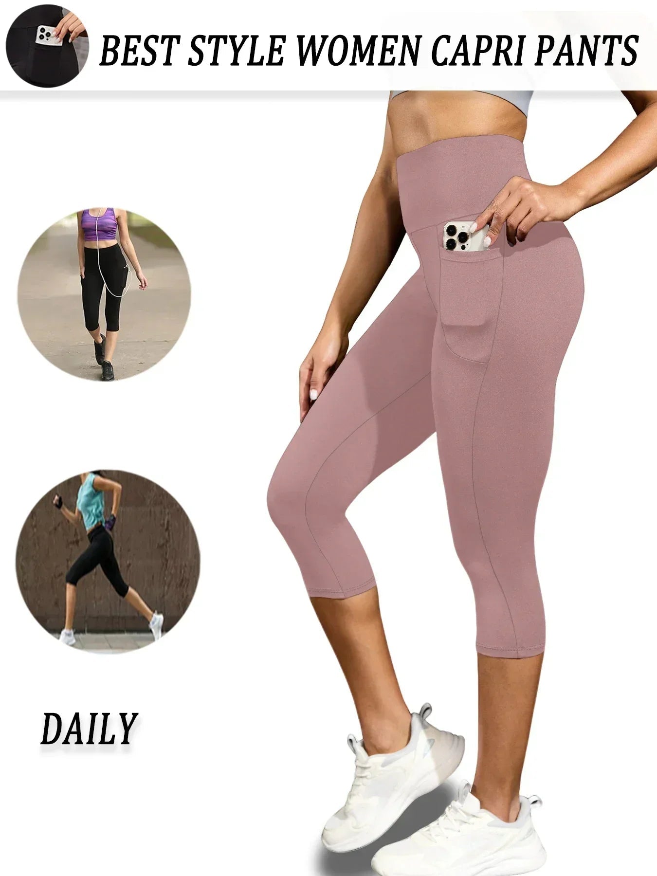 High Waisted capri pants For Women With Pockets Tummy Control No See Through Workout Running Yoga Athletic Push Up Gym Leggings - FitHealthHavenFitHealthHavenFitHealthHaven14:1052-5;5:872-5XSHigh Waisted capri pants For Women With Pockets Tummy Control No See Through Workout Running Yoga Athletic Push Up Gym Leggings