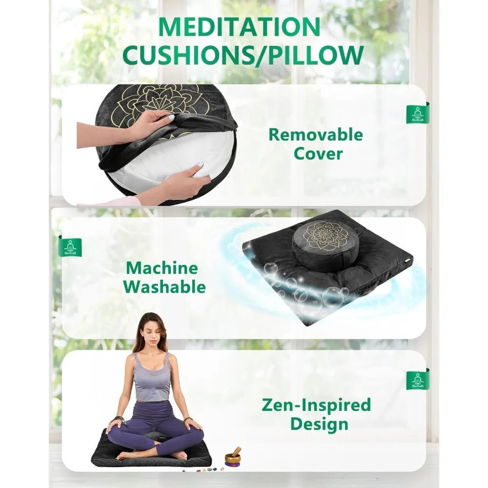 Hihealer Meditation Cushion Set Large Velvet Floor Pillow & Traditional Tibetan Yoga Bolster for Adults Zafu Meditation Mat - FitHealthHavenFitHealthHavenFitHealthHaven200007763:201336106United StatesHihealer Meditation Cushion Set Large Velvet Floor Pillow & Traditional Tibetan Yoga Bolster for Adults Zafu Meditation Mat