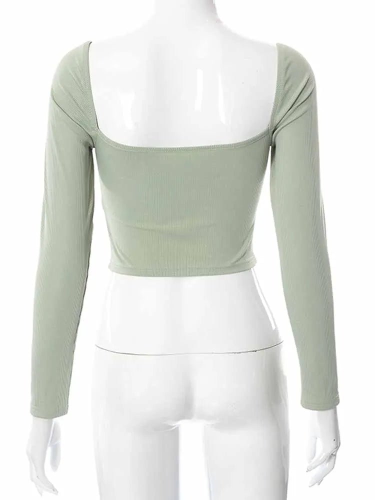 Hollow-Out V-neck Long Sleeve Crop Tops Spring Fall Casual Fashion Women Square Collar Slim Ribbed T-Shirts Backless Tee - FitHealthHavenFitHealthHavenFitHealthHaven14:175;5:361386greenMHollow-Out V-neck Long Sleeve Crop Tops Spring Fall Casual Fashion Women Square Collar Slim Ribbed T-Shirts Backless Tee