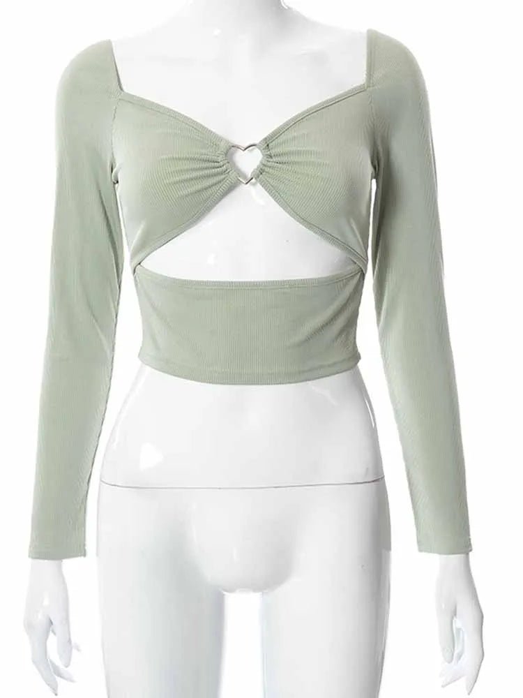 Hollow-Out V-neck Long Sleeve Crop Tops Spring Fall Casual Fashion Women Square Collar Slim Ribbed T-Shirts Backless Tee - FitHealthHavenFitHealthHavenFitHealthHaven14:175;5:361386greenMHollow-Out V-neck Long Sleeve Crop Tops Spring Fall Casual Fashion Women Square Collar Slim Ribbed T-Shirts Backless Tee