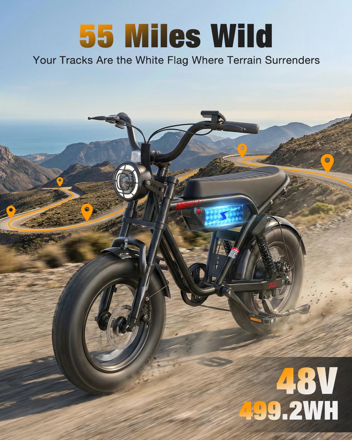 Hopepeak D10 Electric Bike, 16" Fat Tires Electric Mountain Bike, 1200W Peak Motor 48V 10.4Ah, 25 MPH 55Mi Range Off-Road Ebike with Full Suspension - FitHealthHavenFitHealthHavenFitHealthHaven14:173;200007763:201336106BlueUnited StatesHopepeak D10 Electric Bike, 16" Fat Tires Electric Mountain Bike, 1200W Peak Motor 48V 10.4Ah, 25 MPH 55Mi Range Off-Road Ebike with Full Suspension
