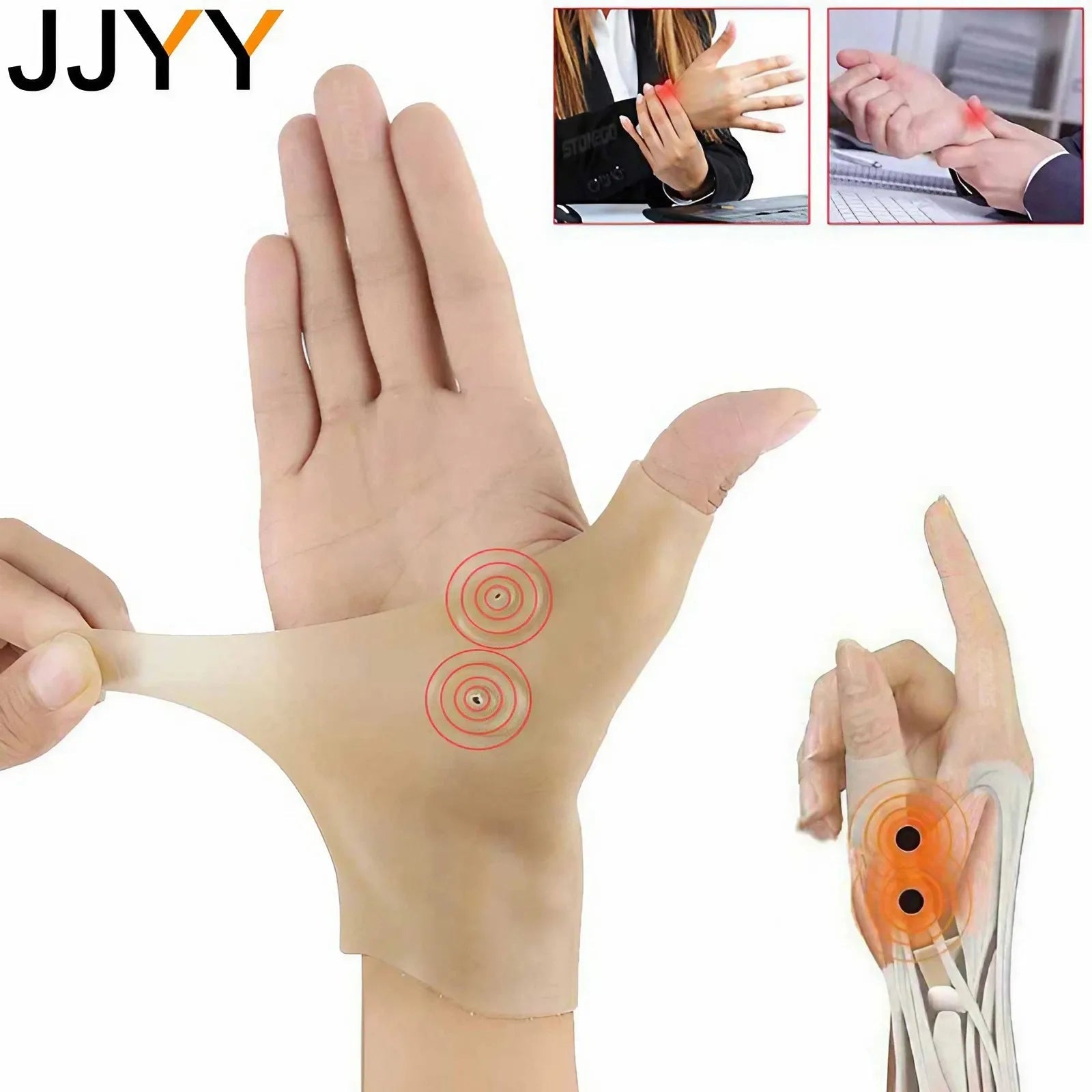 JJYY 1PC Magnetic Therapy Wrist Hand Thumb Support Gloves Silicone Gel Arthritis Pressure Corrector Massage Pain Relief Gloves - FitHealthHavenFitHealthHavenFitHealthHaven14:200006154BeigeBeigeJJYY 1PC Magnetic Therapy Wrist Hand Thumb Support Gloves Silicone Gel Arthritis Pressure Corrector Massage Pain Relief Gloves