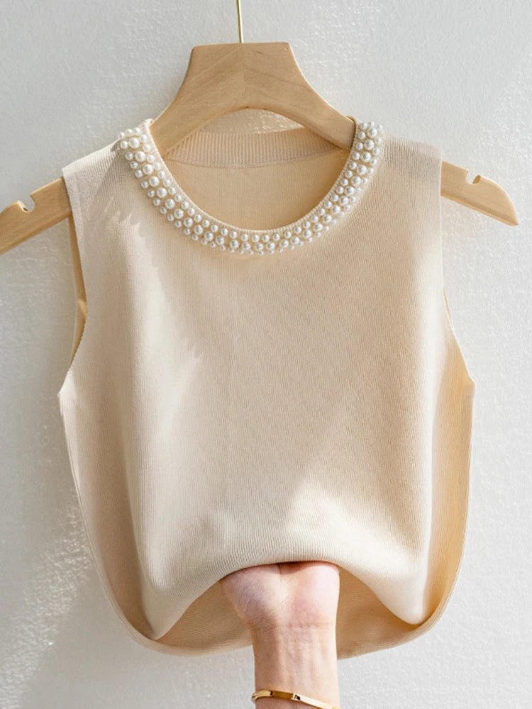 Korea Knitted Vests Women Top Solid Tank Blusas Mujer De Moda Summer New Fashion Female Sleeveless Beading Casual Thin Tops - FitHealthHavenFitHealthHavenFitHealthHaven14:771;5:200003528BeigeOne SizeKorea Knitted Vests Women Top Solid Tank Blusas Mujer De Moda Summer New Fashion Female Sleeveless Beading Casual Thin Tops