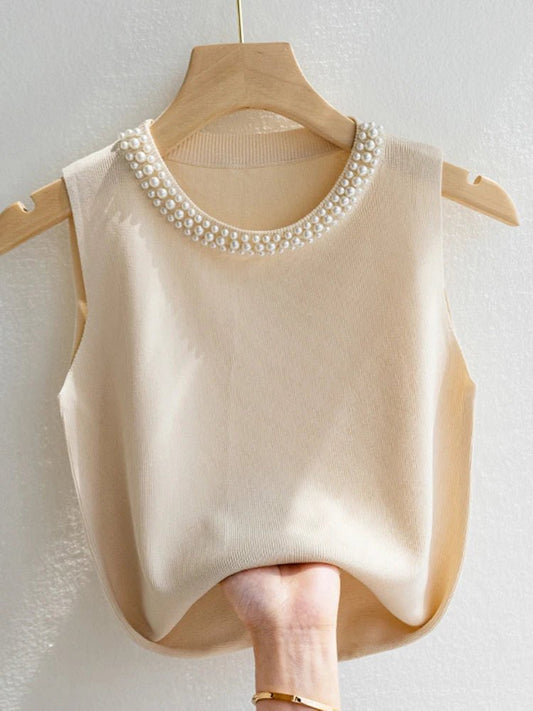 Korea Knitted Vests Women Top Solid Tank Blusas Mujer De Moda Summer New Fashion Female Sleeveless Beading Casual Thin Tops - FitHealthHavenFitHealthHavenFitHealthHaven14:771;5:200003528BeigeOne SizeKorea Knitted Vests Women Top Solid Tank Blusas Mujer De Moda Summer New Fashion Female Sleeveless Beading Casual Thin Tops