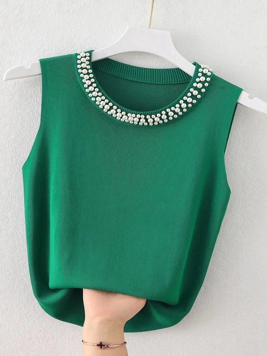 Korea Knitted Vests Women Top Solid Tank Blusas Mujer De Moda Summer New Fashion Female Sleeveless Beading Casual Thin Tops - FitHealthHavenFitHealthHavenFitHealthHaven14:175;5:200003528greenOne SizeKorea Knitted Vests Women Top Solid Tank Blusas Mujer De Moda Summer New Fashion Female Sleeveless Beading Casual Thin Tops
