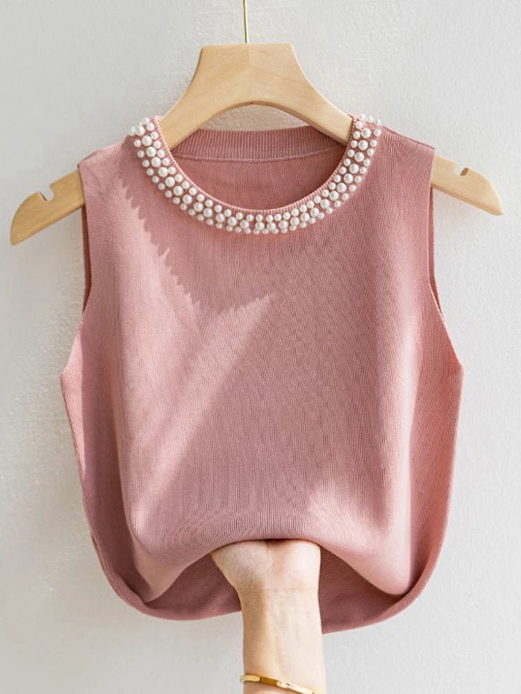 Korea Knitted Vests Women Top Solid Tank Blusas Mujer De Moda Summer New Fashion Female Sleeveless Beading Casual Thin Tops - FitHealthHavenFitHealthHavenFitHealthHaven14:1052;5:200003528PinkOne SizeKorea Knitted Vests Women Top Solid Tank Blusas Mujer De Moda Summer New Fashion Female Sleeveless Beading Casual Thin Tops