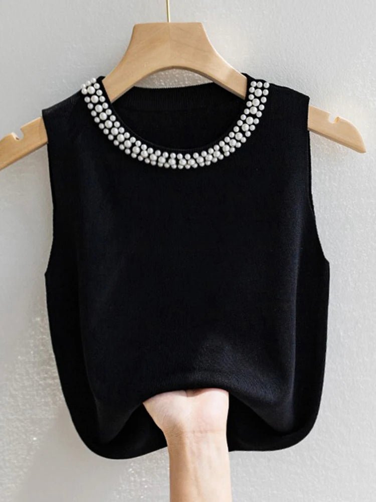 Korea Knitted Vests Women Top Solid Tank Blusas Mujer De Moda Summer New Fashion Female Sleeveless Beading Casual Thin Tops - FitHealthHavenFitHealthHavenFitHealthHaven14:193;5:200003528blackOne SizeKorea Knitted Vests Women Top Solid Tank Blusas Mujer De Moda Summer New Fashion Female Sleeveless Beading Casual Thin Tops
