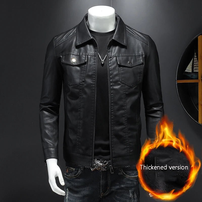 Men's lapel leather jacket autumn oversized slim motorcycle riding suit winter thickened PU leather waterproof work clothes - FitHealthHavenFitHealthHavenFitHealthHaven14:771Black thickened;5:4183Black thickenedXXXLMen's lapel leather jacket autumn oversized slim motorcycle riding suit winter thickened PU leather waterproof work clothes