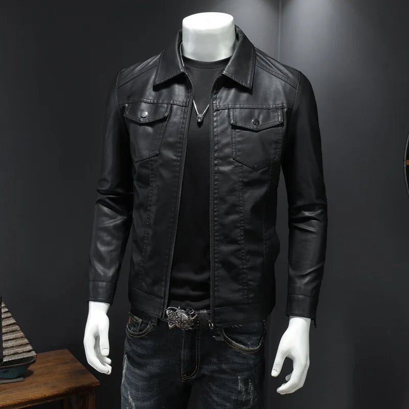Men's lapel leather jacket autumn oversized slim motorcycle riding suit winter thickened PU leather waterproof work clothes - FitHealthHavenFitHealthHavenFitHealthHaven14:193;5:4182blackXXLMen's lapel leather jacket autumn oversized slim motorcycle riding suit winter thickened PU leather waterproof work clothes