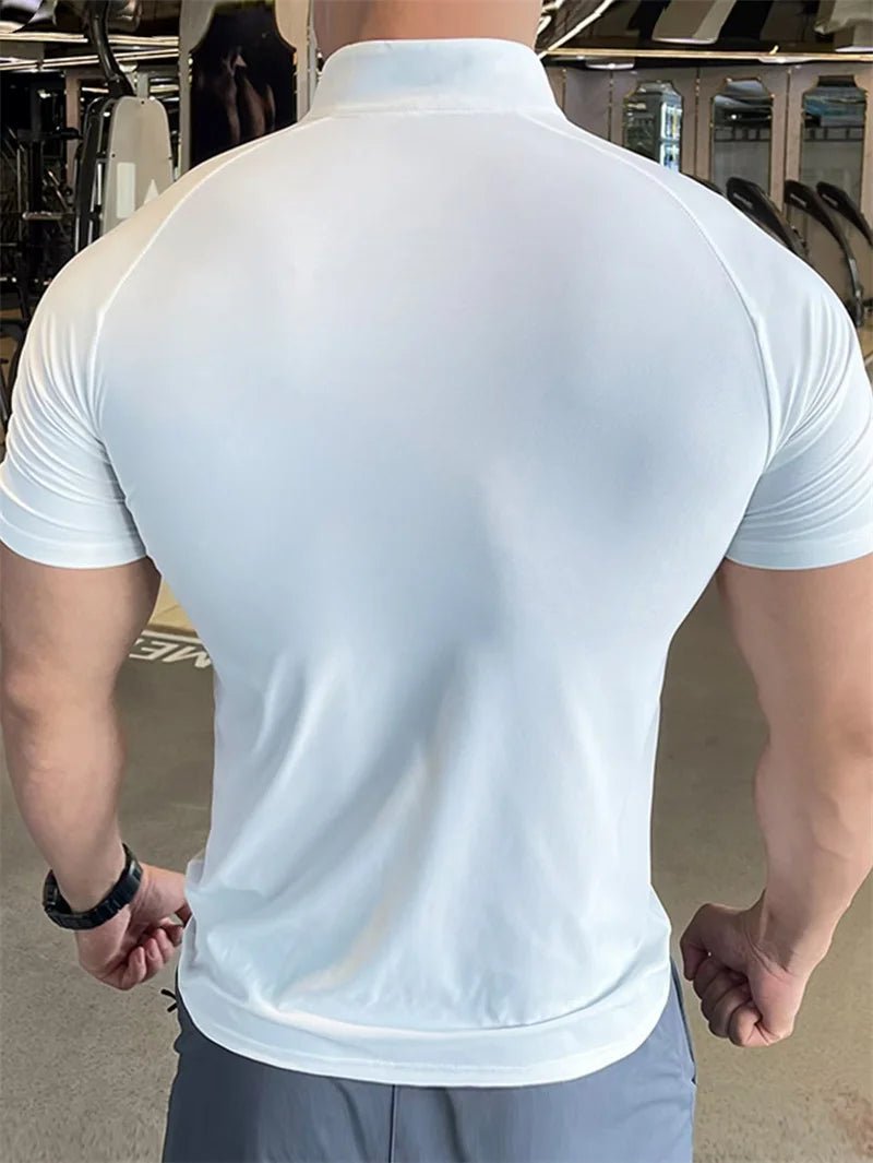 NEW Men's sports T-shirt Quick Dry Compression Running t Shirt Men Fitness short sleeve Shirt Zippered round neck Tights Tops - FitHealthHavenFitHealthHavenFitHealthHaven14:193;5:361386blackMNEW Men's sports T-shirt Quick Dry Compression Running t Shirt Men Fitness short sleeve Shirt Zippered round neck Tights Tops