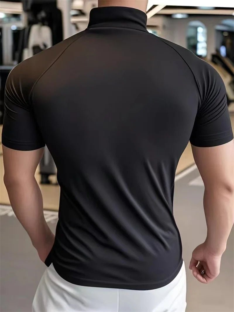 NEW Men's sports T-shirt Quick Dry Compression Running t Shirt Men Fitness short sleeve Shirt Zippered round neck Tights Tops - FitHealthHavenFitHealthHavenFitHealthHaven14:193;5:361386blackMNEW Men's sports T-shirt Quick Dry Compression Running t Shirt Men Fitness short sleeve Shirt Zippered round neck Tights Tops