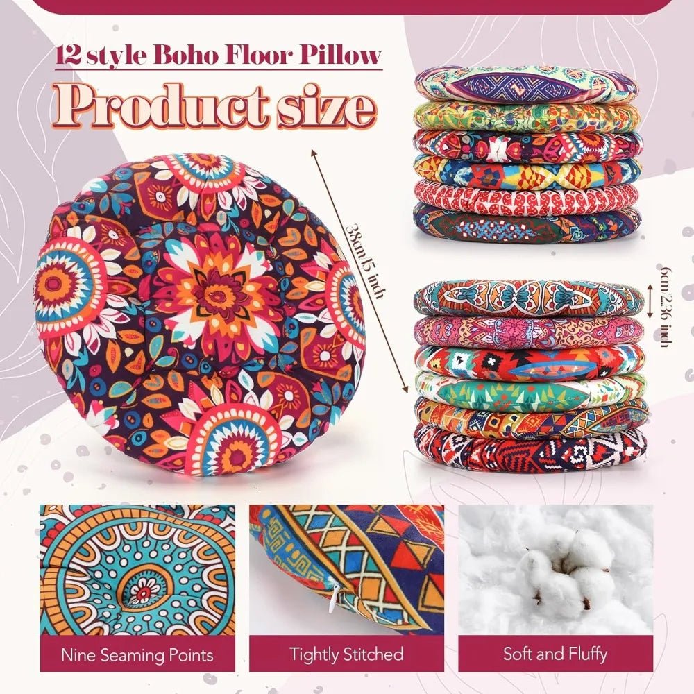 Nuogo 12 Pcs Bohemian Floor Cushions Bulk 15 Inch Boho Floor Sitting Meditation Pillows Yoga Mandala Meditation Pouf for - FitHealthHavenFitHealthHavenFitHealthHaven200007763:201336106United StatesNuogo 12 Pcs Bohemian Floor Cushions Bulk 15 Inch Boho Floor Sitting Meditation Pillows Yoga Mandala Meditation Pouf for