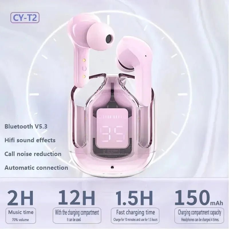 Original T2 Wireless Bluetooth Earphone Transparent HIFI Headphones LED Power Digital Display Stereo Sound Earphones for Xiaomi - FitHealthHavenFitHealthHavenFitHealthHaven14:1052PinkOriginal T2 Wireless Bluetooth Earphone Transparent HIFI Headphones LED Power Digital Display Stereo Sound Earphones for Xiaomi