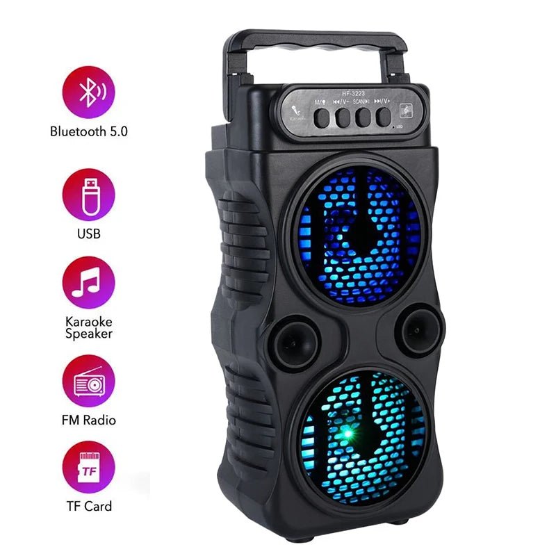 Outdoor Portable Wireless Speaker Dual 3 Inches Music Stereo Subwoofer Bass USB Power Supply For Dancing Party Family Karaoke - FitHealthHavenFitHealthHavenFitHealthHaven14:193BlackBlackOutdoor Portable Wireless Speaker Dual 3 Inches Music Stereo Subwoofer Bass USB Power Supply For Dancing Party Family Karaoke