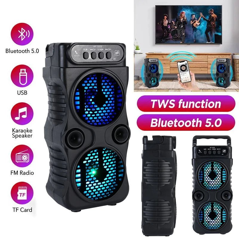 Outdoor Portable Wireless Speaker Dual 3 Inches Music Stereo Subwoofer Bass USB Power Supply For Dancing Party Family Karaoke - FitHealthHavenFitHealthHavenFitHealthHaven14:193BlackBlackOutdoor Portable Wireless Speaker Dual 3 Inches Music Stereo Subwoofer Bass USB Power Supply For Dancing Party Family Karaoke