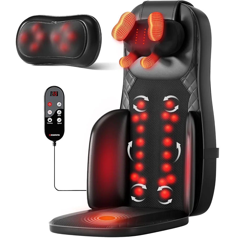 Portable Full Body Massage Chair Pad Shiatsu Kneading Seat with Heat And Compression for Neck Back Shoulder UL Adapter Included Shiatsu Neck Back Massager with Heat, Adjustable Massage Chair Pad Back Support Massage Seat Cush - FitHealthHavenFitHealthHavenFitHealthHaven14:-2;200007763:201336106;400079803:1983473477BlackUnited States100V-240V US PlugPortable Full Body Massage Chair Pad Shiatsu Kneading Seat with Heat And Compression for Neck Back Shoulder UL Adapter Included Shiatsu Neck Back Mas