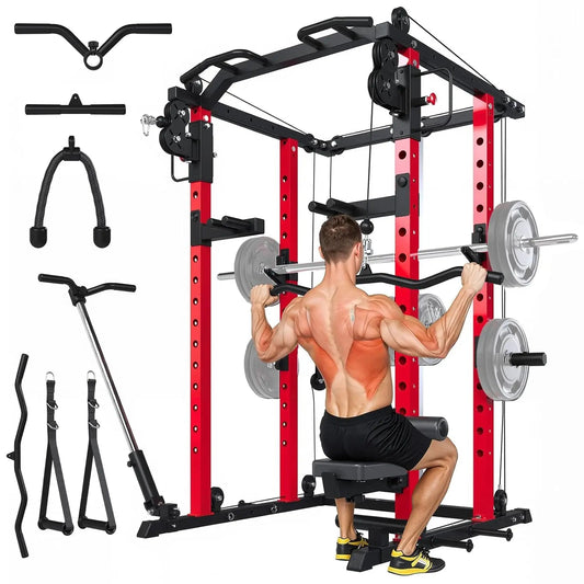 Power Rack with LAT Pulldown & Dual Pulley, 2000lbs Squat Rack for Home Gym, All-in-One Strength Training Cage with, Custom - FitHealthHavenFitHealthHavenFitHealthHaven14:115Black Red;200007763:201336106Black RedUnited StatesPower Rack with LAT Pulldown & Dual Pulley, 2000lbs Squat Rack for Home Gym, All-in-One Strength Training Cage with, Custom