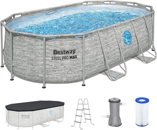 Power Steel Swim Vista 14’ x 8'2" x 39.5” Above Ground Pool, Oval Metal Frame Outdoor Swimming Pool Set - FitHealthHavenFitHealthHavenFitHealthHaven<none>Power Steel Swim Vista 14’ x 8'2" x 39.5” Above Ground Pool, Oval Metal Frame Outdoor Swimming Pool Set