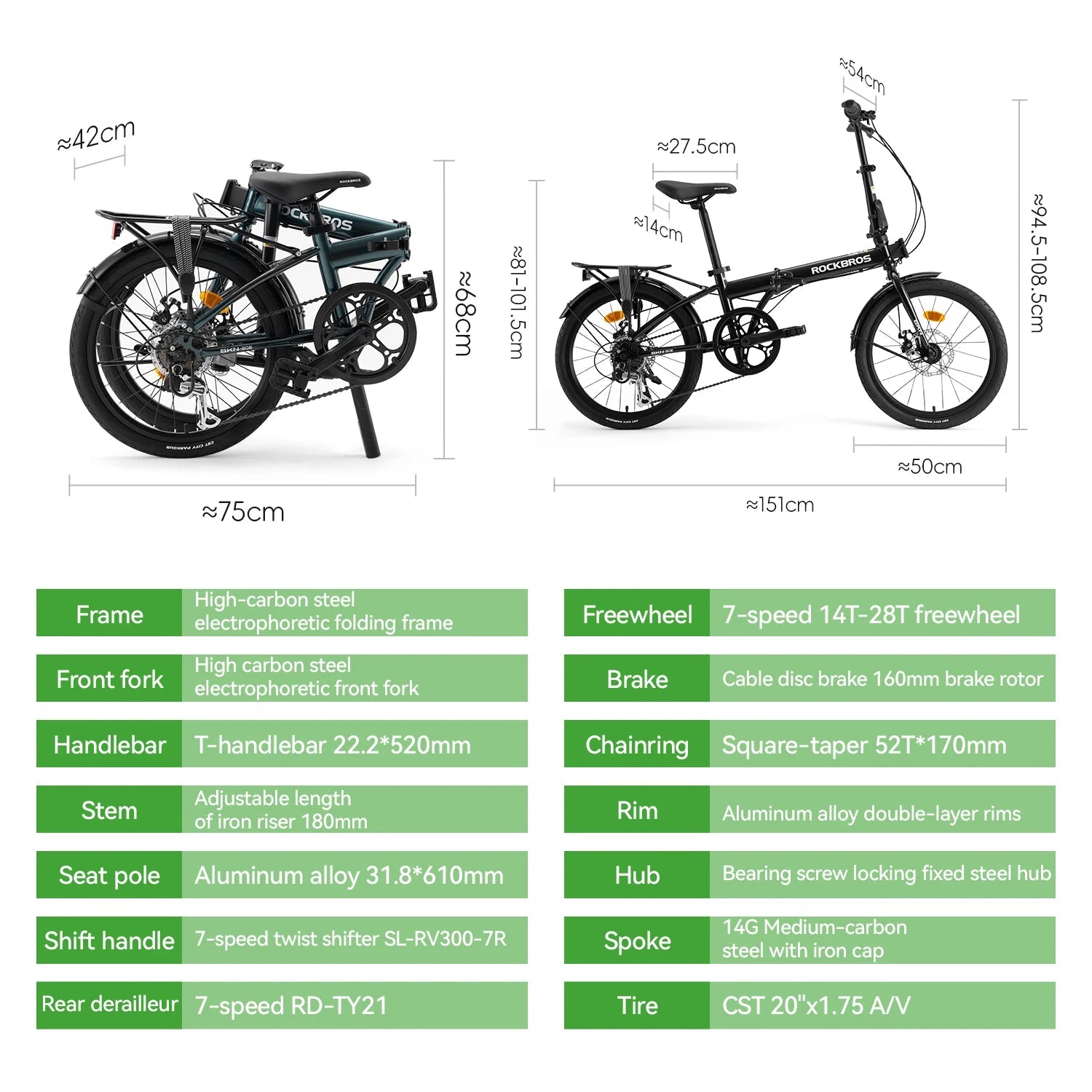 ROCKBROS 20 Inches Folding Bike Lightweight Portable Carbon Steel Frame 7-Speed Shifter Disc Brake Daily Commute Folding Bicycle - FitHealthHavenFitHealthHavenFitHealthHaven14:193SKN-20E-PL;200007763:203372089;5:420inchesSKN-20E-PL20inchesPolandROCKBROS 20 Inches Folding Bike Lightweight Portable Carbon Steel Frame 7-Speed Shifter Disc Brake Daily Commute Folding Bicycle