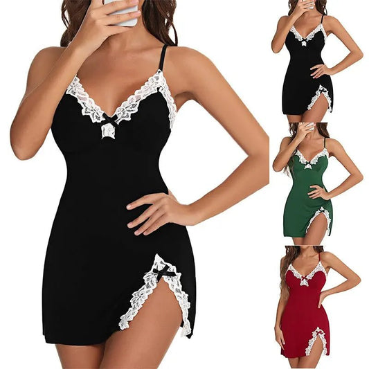 Sexy Sleepwear Women Lace Silk Satin V-Neck Nightgown Split Hem Soft Lingerie Night Dress Sleeveless Sleepwear Female Clothes - FitHealthHavenFitHealthHavenFitHealthHaven14:175;5:361385greenLSexy Sleepwear Women Lace Silk Satin V-Neck Nightgown Split Hem Soft Lingerie Night Dress Sleeveless Sleepwear Female Clothes