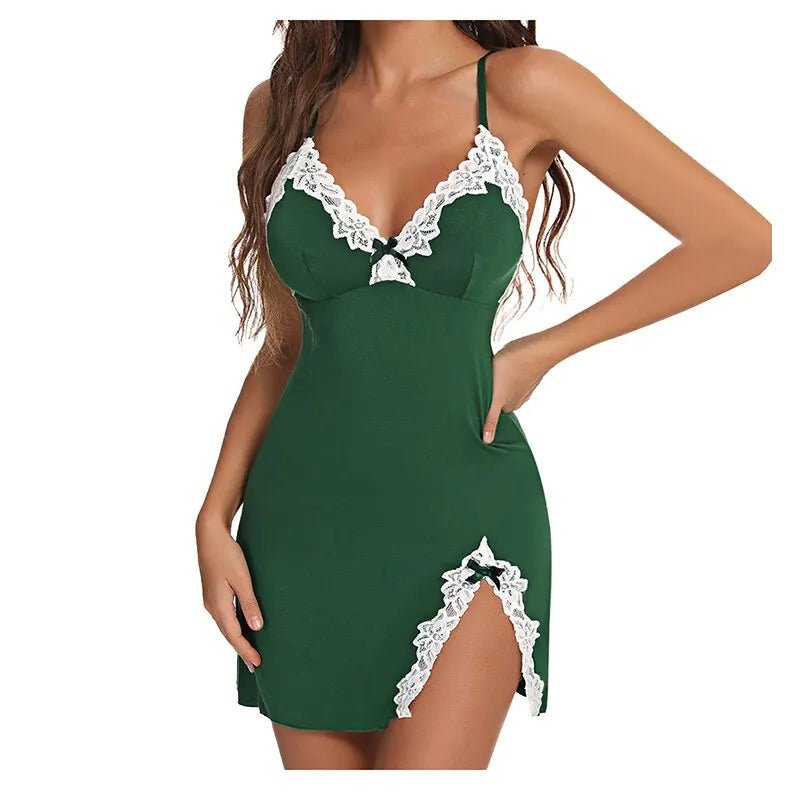 Sexy Sleepwear Women Lace Silk Satin V-Neck Nightgown Split Hem Soft Lingerie Night Dress Sleeveless Sleepwear Female Clothes - FitHealthHavenFitHealthHavenFitHealthHaven14:175;5:361385greenLSexy Sleepwear Women Lace Silk Satin V-Neck Nightgown Split Hem Soft Lingerie Night Dress Sleeveless Sleepwear Female Clothes
