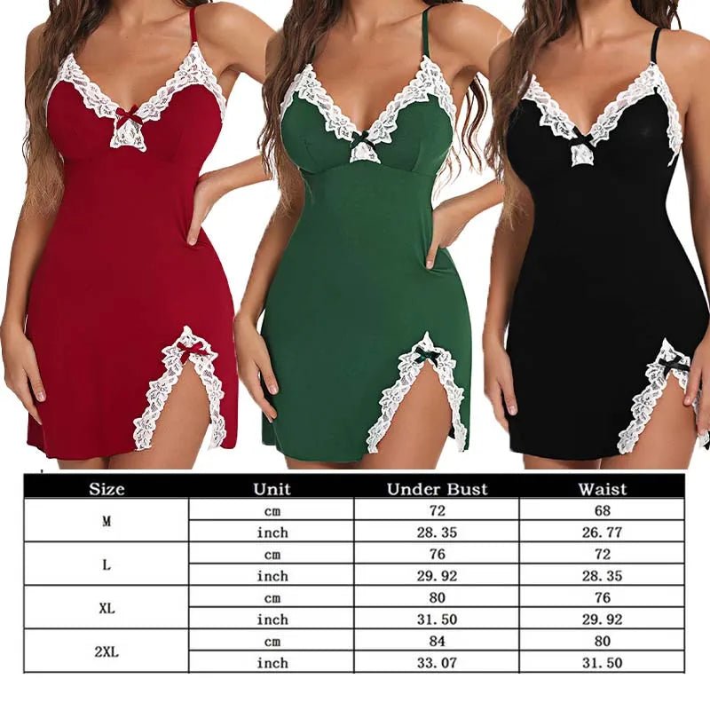 Sexy Sleepwear Women Lace Silk Satin V-Neck Nightgown Split Hem Soft Lingerie Night Dress Sleeveless Sleepwear Female Clothes - FitHealthHavenFitHealthHavenFitHealthHaven14:175;5:361385greenLSexy Sleepwear Women Lace Silk Satin V-Neck Nightgown Split Hem Soft Lingerie Night Dress Sleeveless Sleepwear Female Clothes