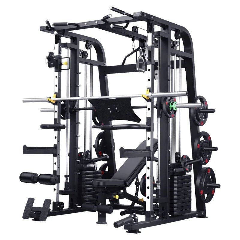 Smith Machine,Multi-Functional Exercise Equipment Home Fitness,Cage-Style,Multi-Power Adjustable, Squat Rack+Bench+100KG Weights - FitHealthHavenFitHealthHavenFitHealthHaven14:193SetSetSmith Machine,Multi-Functional Exercise Equipment Home Fitness,Cage-Style,Multi-Power Adjustable, Squat Rack+Bench+100KG Weights