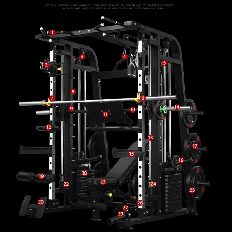 Smith Machine,Multi-Functional Exercise Equipment Home Fitness,Cage-Style,Multi-Power Adjustable, Squat Rack+Bench+100KG Weights - FitHealthHavenFitHealthHavenFitHealthHaven14:193SetSetSmith Machine,Multi-Functional Exercise Equipment Home Fitness,Cage-Style,Multi-Power Adjustable, Squat Rack+Bench+100KG Weights