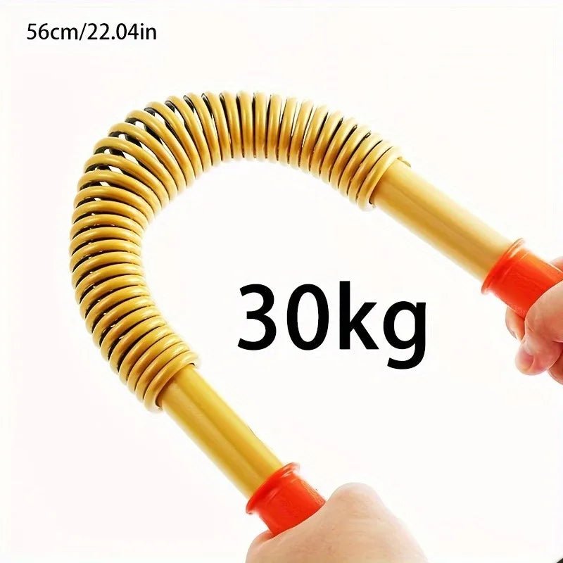 Arm strength training bar demonstrating 30kg resistance with flexible design for effective workouts.