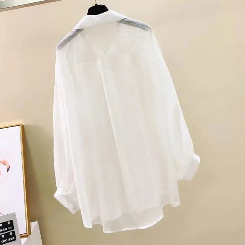 Summer Sunscreen Shirt Elegant Perspective Thin Chiffon Blouse Korean Harajuku See Through Loose Top Casual Women's Cardigan - FitHealthHavenFitHealthHavenFitHealthHaven14:173blue;5:100014064blueSSummer Sunscreen Shirt Elegant Perspective Thin Chiffon Blouse Korean Harajuku See Through Loose Top Casual Women's Cardigan