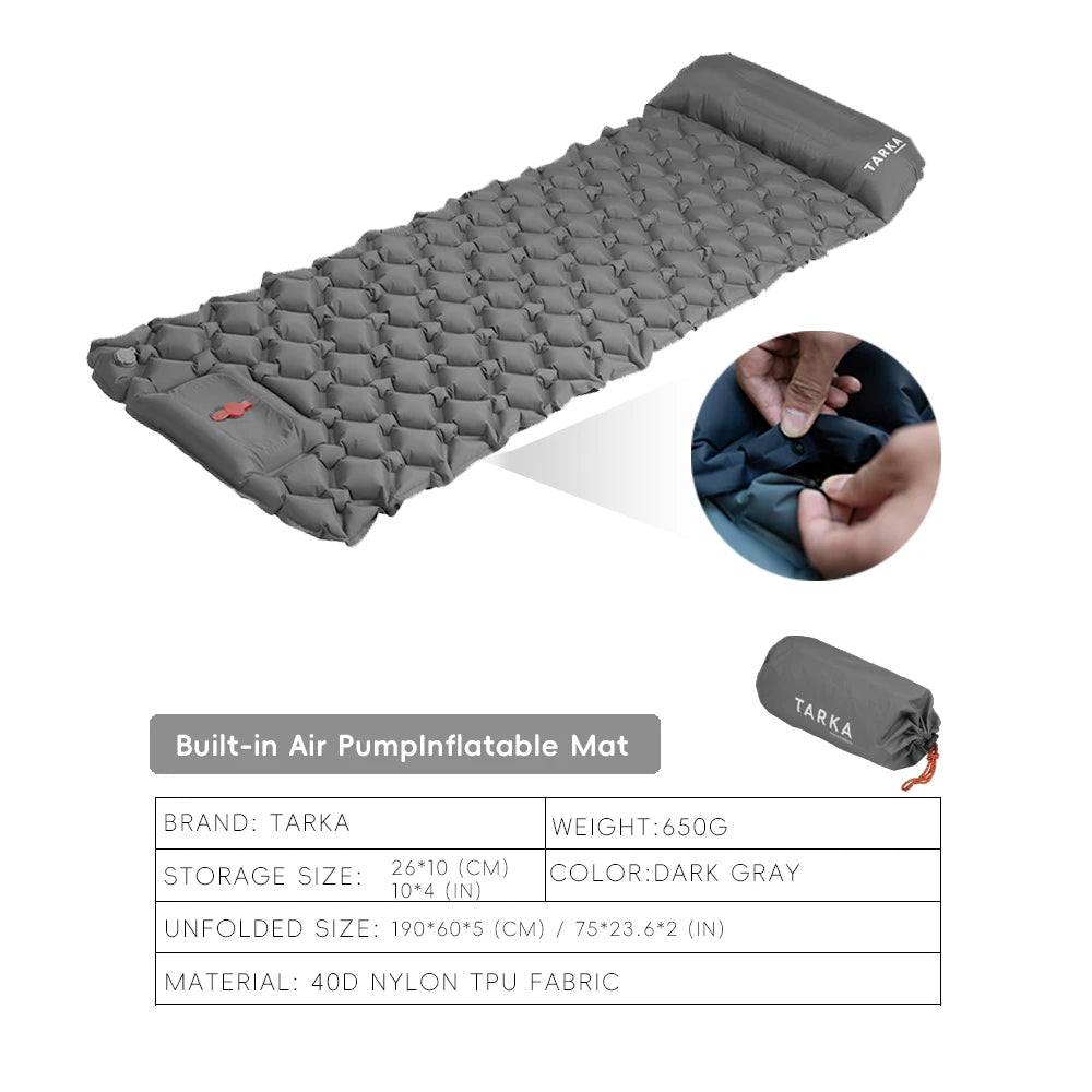 TARKA Inflatable Camping Mats Air Mattress With Pillow Outdoor Tourist Sleeping Pad Self-Inflating Mattress For Hiking Climbing - FitHealthHavenFitHealthHavenFitHealthHaven14:29Dark GreyDark GreyTARKA Inflatable Camping Mats Air Mattress With Pillow Outdoor Tourist Sleeping Pad Self-Inflating Mattress For Hiking Climbing