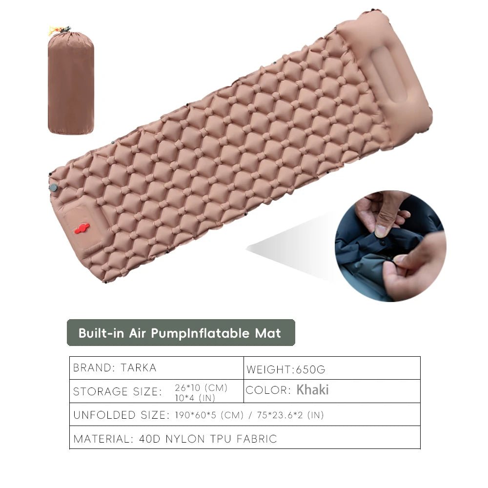 TARKA Inflatable Camping Mats Air Mattress With Pillow Outdoor Tourist Sleeping Pad Self-Inflating Mattress For Hiking Climbing - FitHealthHavenFitHealthHavenFitHealthHaven14:175khakikhakiTARKA Inflatable Camping Mats Air Mattress With Pillow Outdoor Tourist Sleeping Pad Self-Inflating Mattress For Hiking Climbing