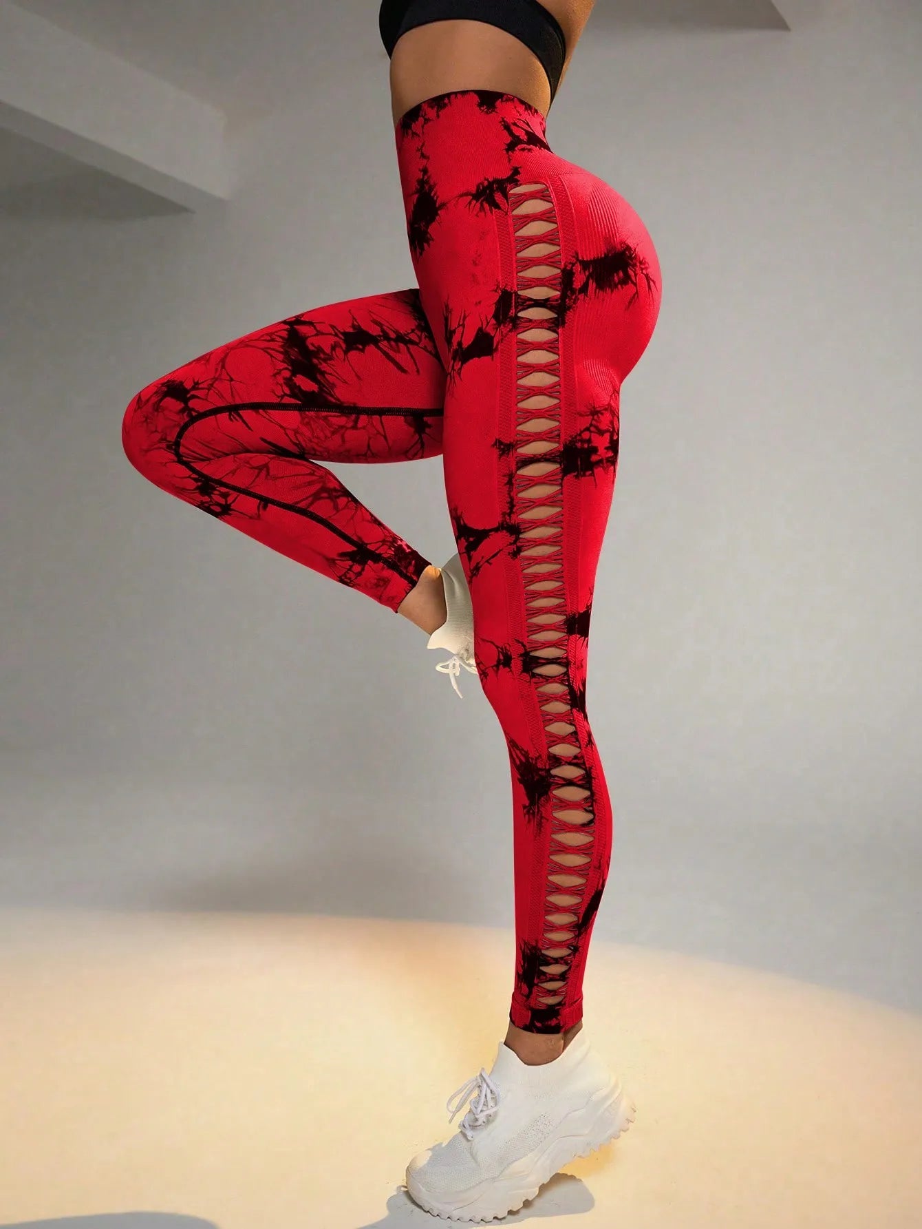 Tie Dye Seamless Leggings for Women High Waist Yoga Pants, Scrunch Butt Lifting Elastic Tights, Side mesh design - FitHealthHavenFitHealthHavenFitHealthHaven14:10red;5:100014064redSTie Dye Seamless Leggings for Women High Waist Yoga Pants, Scrunch Butt Lifting Elastic Tights, Side mesh design
