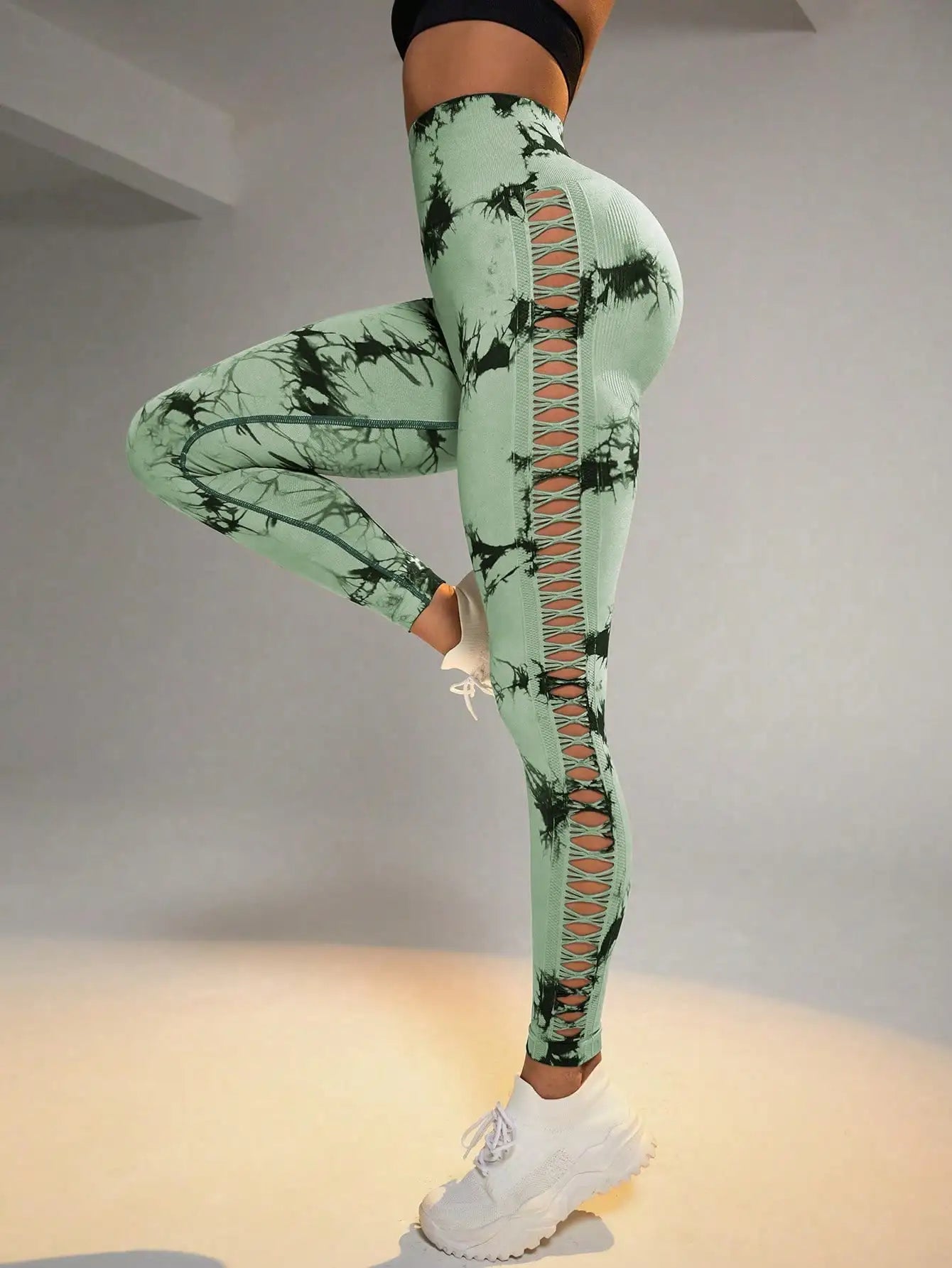 Tie Dye Seamless Leggings for Women High Waist Yoga Pants, Scrunch Butt Lifting Elastic Tights, Side mesh design - FitHealthHavenFitHealthHavenFitHealthHaven14:175green;5:361386greenMTie Dye Seamless Leggings for Women High Waist Yoga Pants, Scrunch Butt Lifting Elastic Tights, Side mesh design