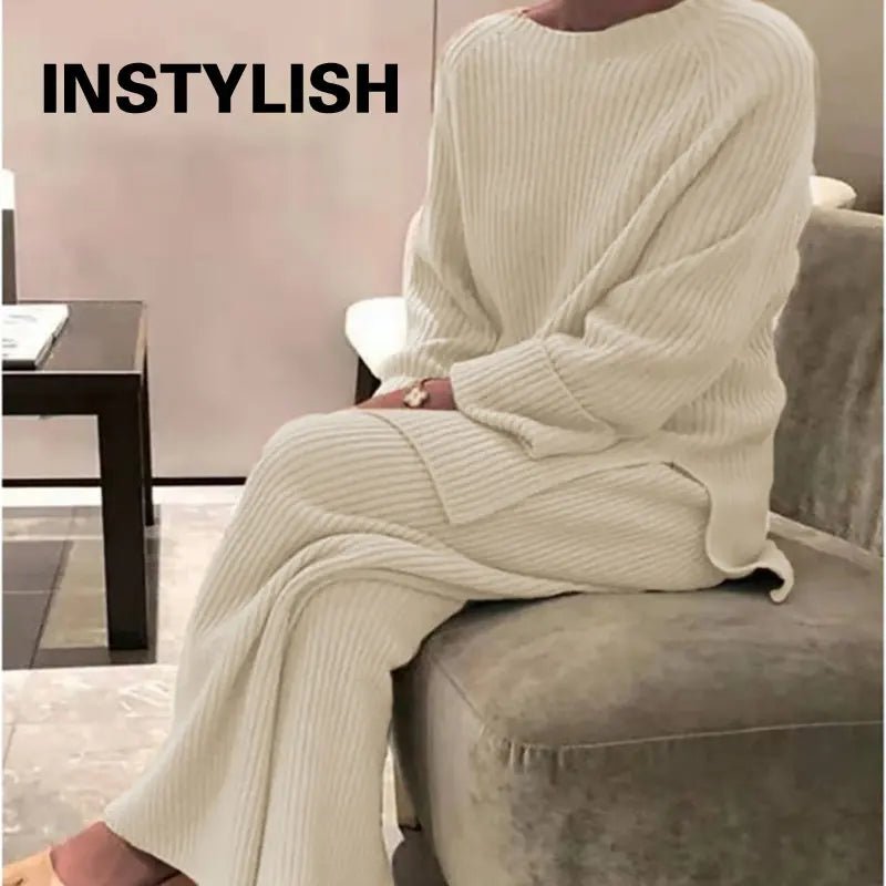 Women Elegant Sweater Suit Elegant Knitted Two Pieces Set Autumn Winter Oversized Pullover and Trousers Suit Female Outfits 2022 - FitHealthHavenFitHealthHavenFitHealthHaven14:193;5:361386blackMWomen Elegant Sweater Suit Elegant Knitted Two Pieces Set Autumn Winter Oversized Pullover and Trousers Suit Female Outfits 2022