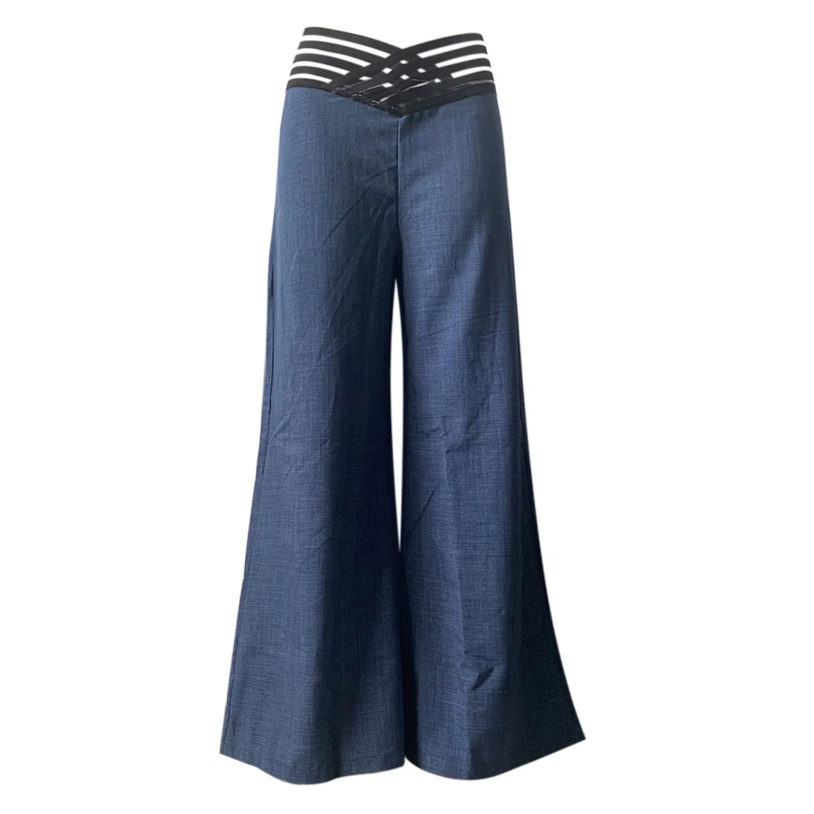 Women Flared Pants Elegant Office Lady Casual High Waist Trousers Spring Summer Solid Crisscross Sheer Mesh Patch Wide Leg Pant - FitHealthHavenFitHealthHavenFitHealthHaven14:29;5:4183WHITEXXXLWomen Flared Pants Elegant Office Lady Casual High Waist Trousers Spring Summer Solid Crisscross Sheer Mesh Patch Wide Leg Pant