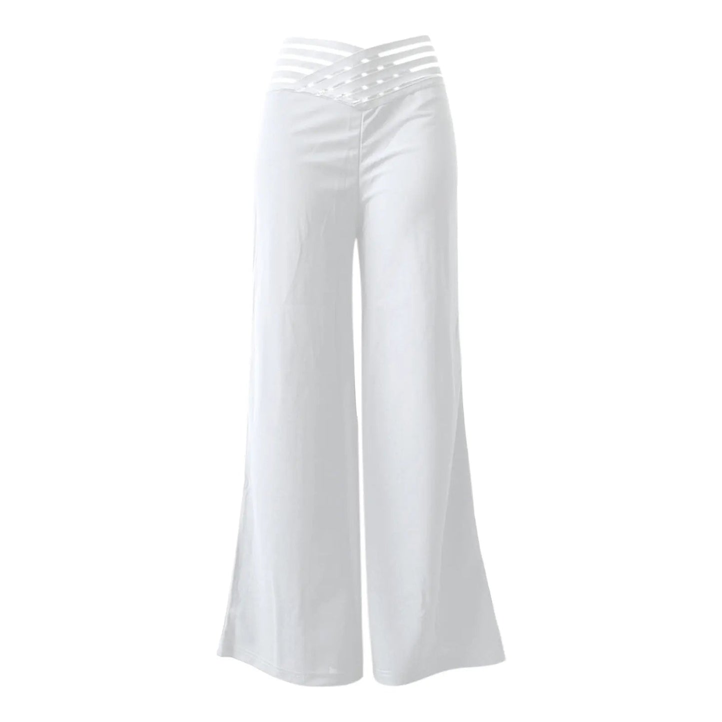 Women Flared Pants Elegant Office Lady Casual High Waist Trousers Spring Summer Solid Crisscross Sheer Mesh Patch Wide Leg Pant - FitHealthHavenFitHealthHavenFitHealthHaven14:29;5:4183WHITEXXXLWomen Flared Pants Elegant Office Lady Casual High Waist Trousers Spring Summer Solid Crisscross Sheer Mesh Patch Wide Leg Pant