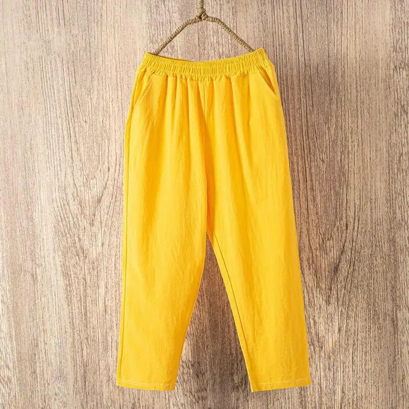 Women Summer Casual Loose Harem Elastic Waist Cotton Linen Pants Ninth Trousers - FitHealthHavenFitHealthHavenFitHealthHaven14:366;5:200003528YellowOne SizeWomen Summer Casual Loose Harem Elastic Waist Cotton Linen Pants Ninth Trousers