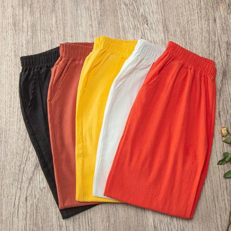 Women Summer Casual Loose Harem Elastic Waist Cotton Linen Pants Ninth Trousers - FitHealthHavenFitHealthHavenFitHealthHaven14:193;5:200003528blackOne SizeWomen Summer Casual Loose Harem Elastic Waist Cotton Linen Pants Ninth Trousers