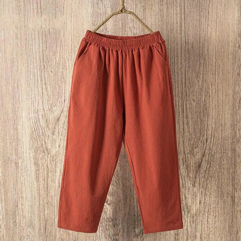 Women Summer Casual Loose Harem Elastic Waist Cotton Linen Pants Ninth Trousers - FitHealthHavenFitHealthHavenFitHealthHaven14:200000195;5:200003528ChocolateOne SizeWomen Summer Casual Loose Harem Elastic Waist Cotton Linen Pants Ninth Trousers