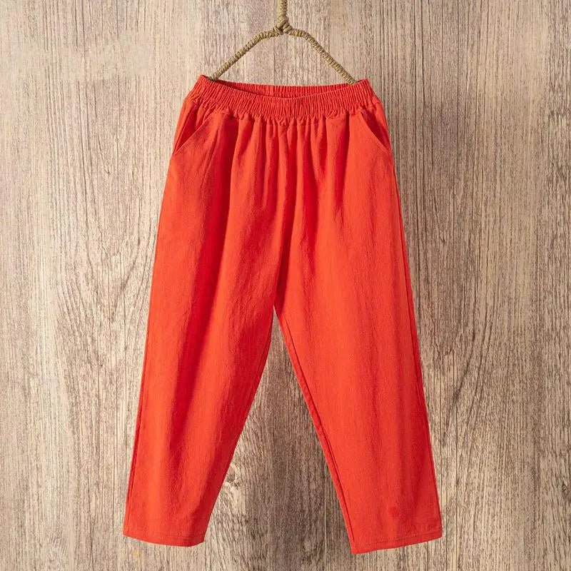 Women Summer Casual Loose Harem Elastic Waist Cotton Linen Pants Ninth Trousers - FitHealthHavenFitHealthHavenFitHealthHaven14:350852;5:200003528OrangeOne SizeWomen Summer Casual Loose Harem Elastic Waist Cotton Linen Pants Ninth Trousers