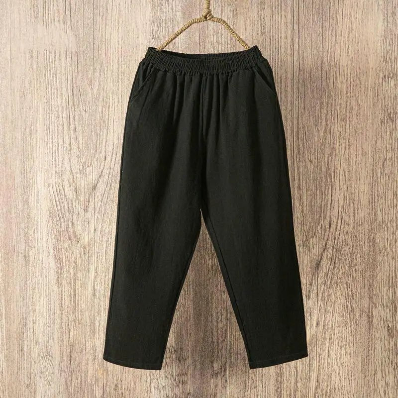 Women Summer Casual Loose Harem Elastic Waist Cotton Linen Pants Ninth Trousers - FitHealthHavenFitHealthHavenFitHealthHaven14:193;5:200003528blackOne SizeWomen Summer Casual Loose Harem Elastic Waist Cotton Linen Pants Ninth Trousers