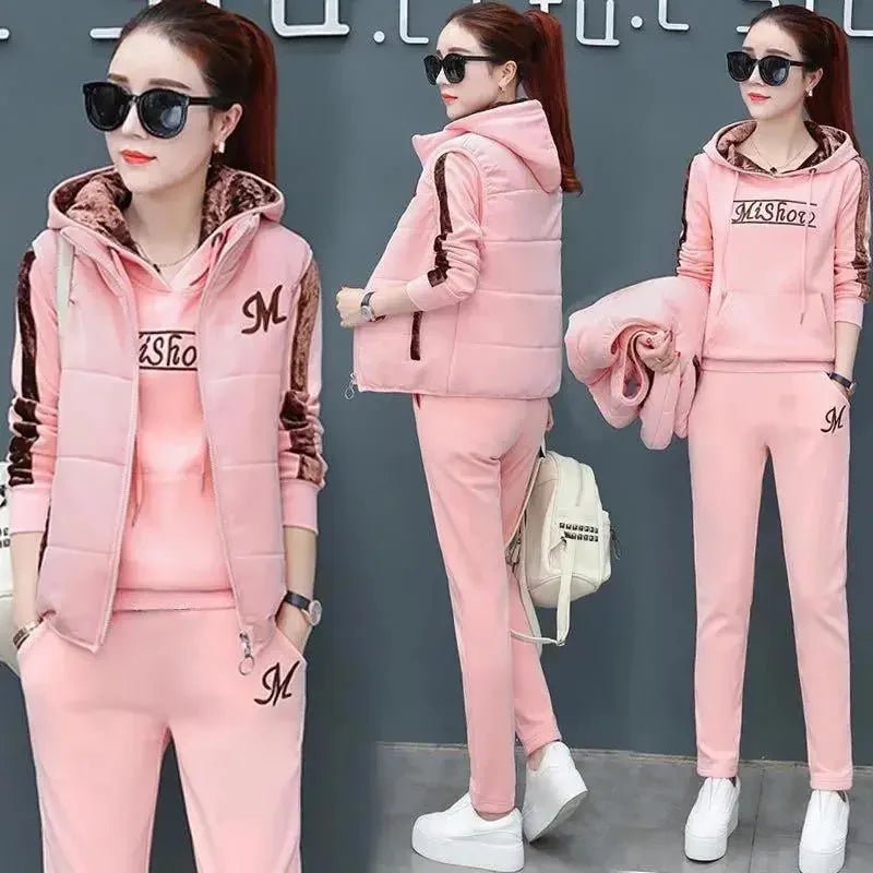 Women's Casual Fashion Autumn Winter New Sweat Suit Plush Thickened Hooded Tops and Waistcoat Pants 3 Three Piece Sets For Women - FitHealthHavenFitHealthHavenFitHealthHaven14:771Beige;5:100014064BeigeSWomen's Casual Fashion Autumn Winter New Sweat Suit Plush Thickened Hooded Tops and Waistcoat Pants 3 Three Piece Sets For Women