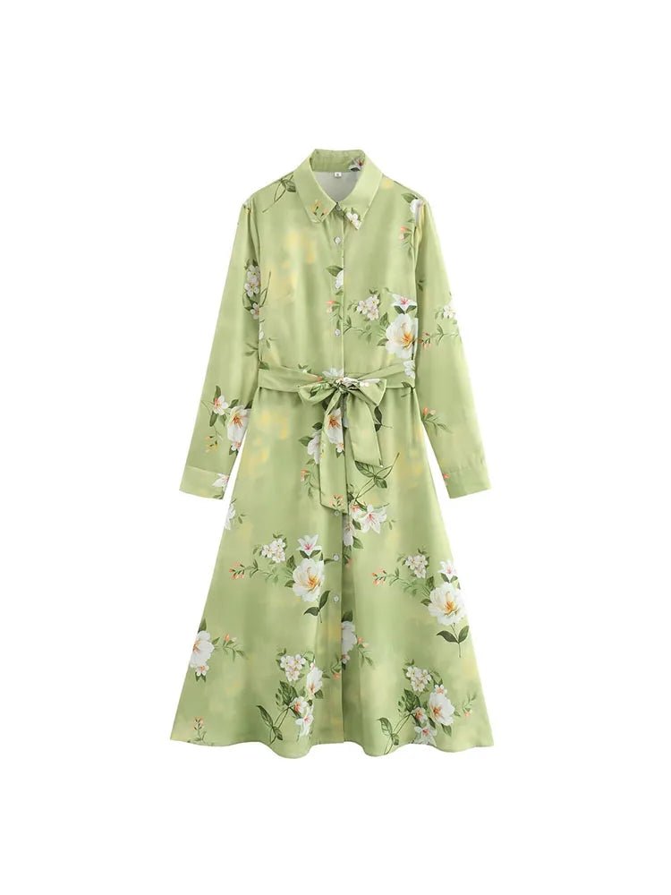 Women's clothing 2024 new fashion European and American style retro simple printed lapel single-breasted slim flower dress - FitHealthHavenFitHealthHavenFitHealthHaven14:203027876;5:361385Light GreenLWomen's clothing 2024 new fashion European and American style retro simple printed lapel single-breasted slim flower dress